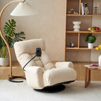 Fauteuil inclinable pivotant en tissu bouclé beige avec support de téléphone, appuie-tête et dossier réglables