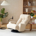Fauteuil inclinable pivotant en tissu bouclé beige avec support de téléphone, appuie-tête et dossier réglables