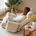 Fauteuil inclinable pivotant en tissu bouclé beige avec support de téléphone, appuie-tête et dossier réglables