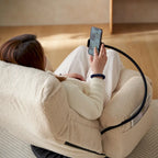 Fauteuil inclinable pivotant en tissu bouclé beige avec support de téléphone, appuie-tête et dossier réglables