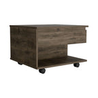 Table basse relevable pour salon, à roulettes, finition brun foncé