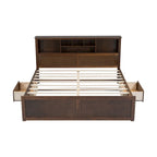 Lit King en bois massif avec tête de lit de rangement, 2 tiroirs et ports USB