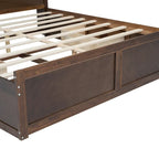 Lit King en bois massif avec tête de lit de rangement, 2 tiroirs et ports USB