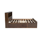 Lit King en bois massif avec tête de lit de rangement, 2 tiroirs et ports USB