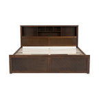 Lit King en bois massif avec tête de lit de rangement, 2 tiroirs et ports USB