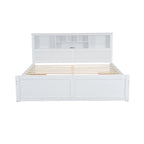 Lit King en bois massif avec tête de lit de rangement, 2 tiroirs et ports USB