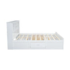 Lit King en bois massif avec tête de lit de rangement, 2 tiroirs et ports USB