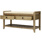 Meuble à chaussures en bois massif 39" avec siège rembourré et tiroirs, banc de rangement multifonctionnel pour entrée, ottoman pour salon et couloir