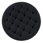 Table basse ronde moderne à 2 niveaux, pouf capitonné avec étagère de rangement en bois, rembourré et à roulettes pour salon