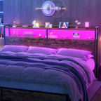 Tête de lit avec tiroirs de rangement et lumière LED, tête de lit avec prises électriques, ports USB