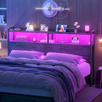 Tête de lit avec tiroirs de rangement et lumière LED, tête de lit avec prises électriques, ports USB