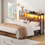 Tête de lit avec tiroirs de rangement et lumière LED, tête de lit avec prises électriques, ports USB