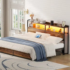 Tête de lit avec tiroirs de rangement et lumière LED, tête de lit avec prises électriques, ports USB