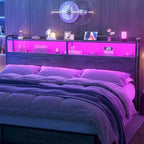 Tête de lit avec tiroirs de rangement et lumière LED, tête de lit avec prises électriques, ports USB