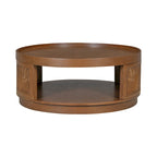 Table Basse Ronde en Bois de Style Mid-Century Moderne de 36,8 po, avec Côtés en Rotin PE