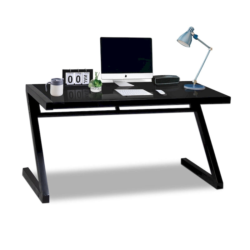 Bureau de jeu et d'étude professionnel en verre trempé avec pieds en Z et câble USB intégré