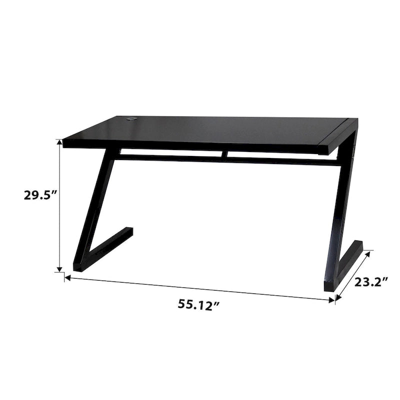Bureau de jeu et d'étude professionnel en verre trempé avec pieds en Z et câble USB intégré