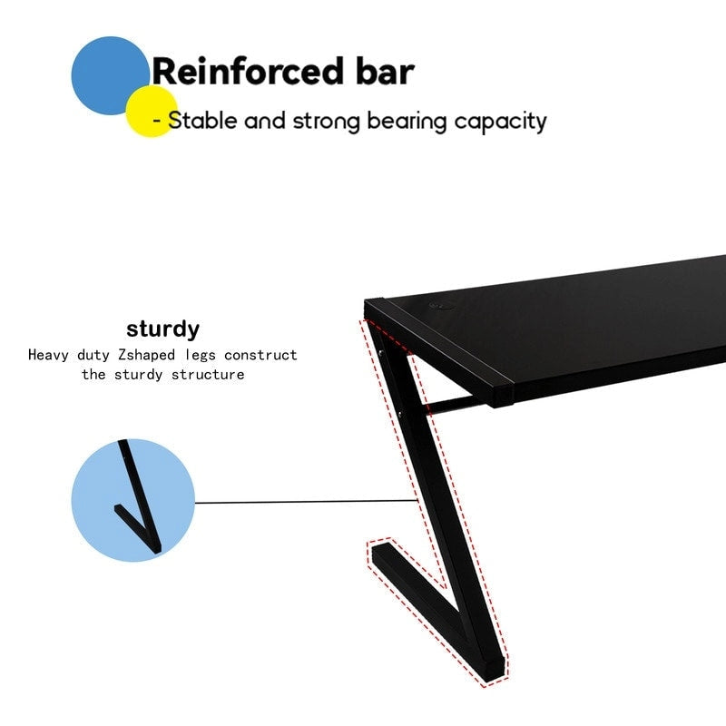 Bureau de jeu et d'étude professionnel en verre trempé avec pieds en Z et câble USB intégré