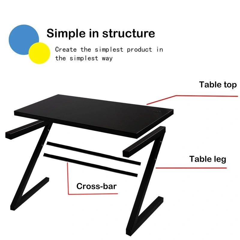 Bureau de jeu et d'étude professionnel en verre trempé avec pieds en Z et câble USB intégré