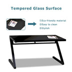 Bureau de jeu et d'étude professionnel en verre trempé avec pieds en Z et câble USB intégré