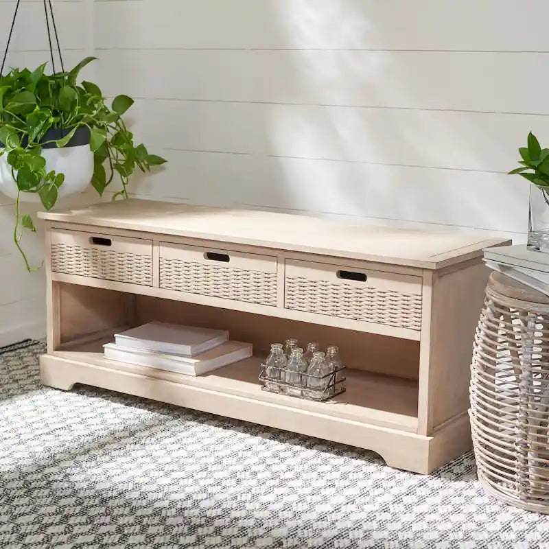 Banc de rangement avec 3 tiroirs et étagère inférieure – 47,3 L x 15 P x 19 H