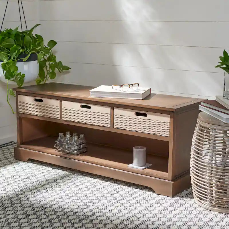 Banc de rangement avec 3 tiroirs et étagère inférieure – 47,3 L x 15 P x 19 H
