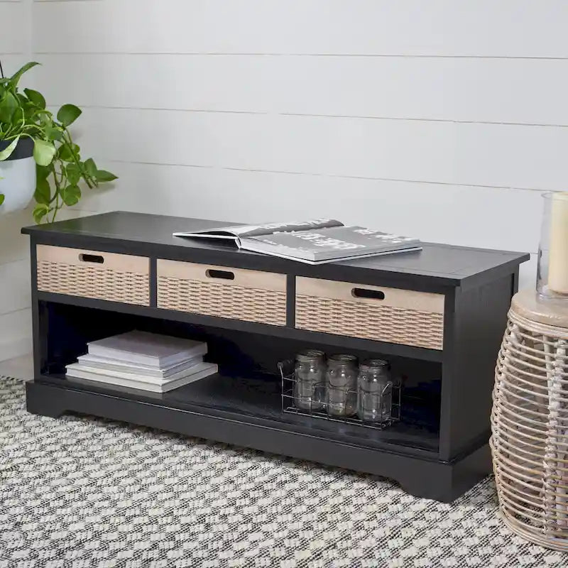 Banc de rangement avec 3 tiroirs et étagère inférieure – 47,3 L x 15 P x 19 H