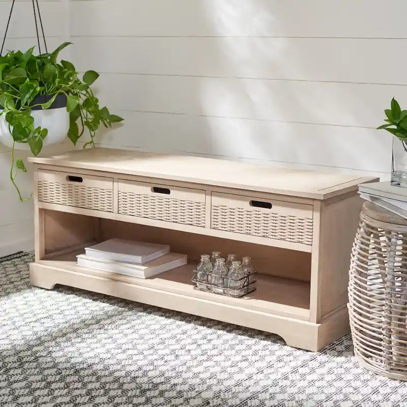 Banc de rangement avec 3 tiroirs et étagère inférieure – 47,3 L x 15 P x 19 H