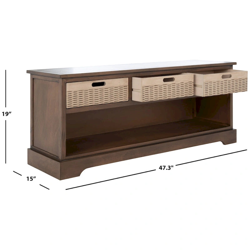 Banc de rangement avec 3 tiroirs et étagère inférieure – 47,3 L x 15 P x 19 H
