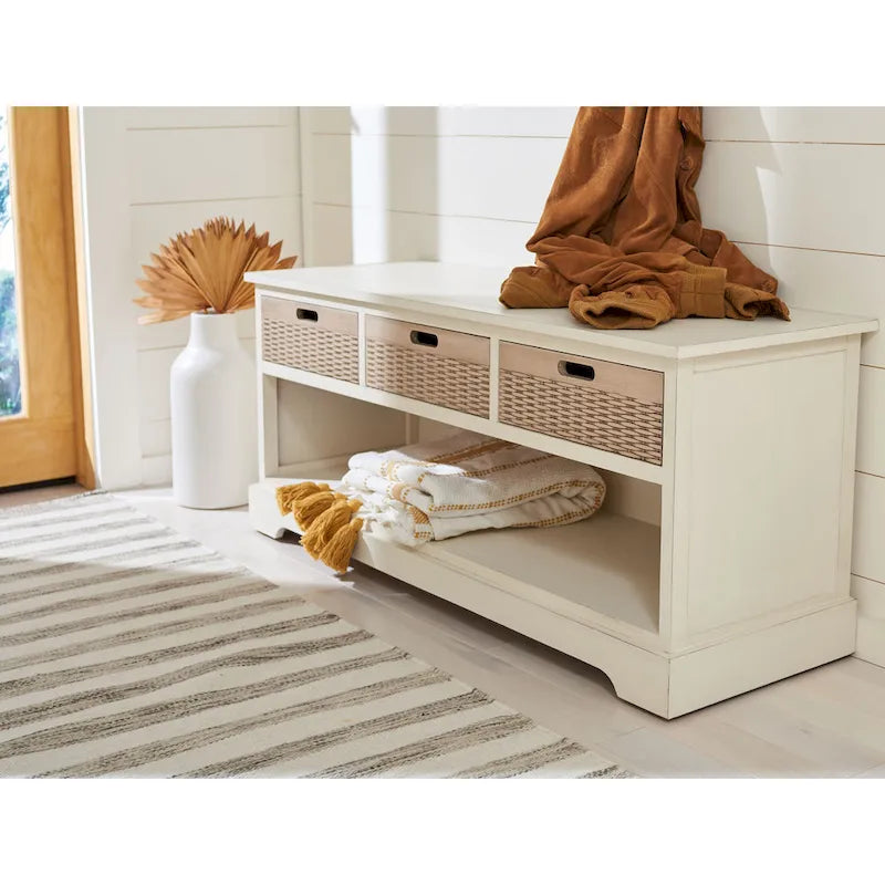 Banc de rangement avec 3 tiroirs et étagère inférieure – 47,3 L x 15 P x 19 H