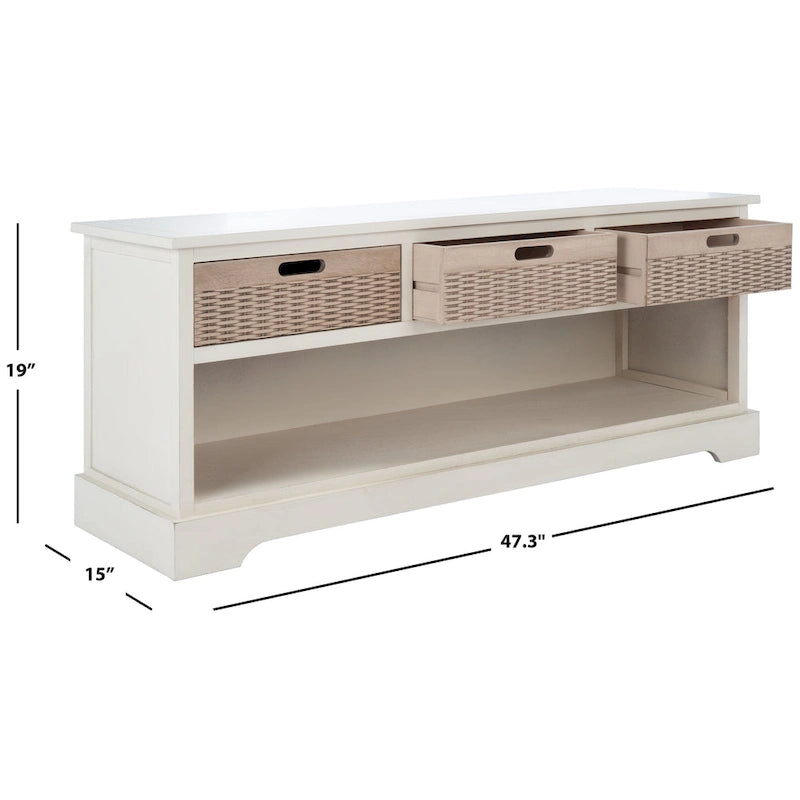 Banc de rangement avec 3 tiroirs et étagère inférieure – 47,3 L x 15 P x 19 H