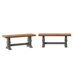 Banc de salle à manger en bois avec pieds tréteaux bicolores