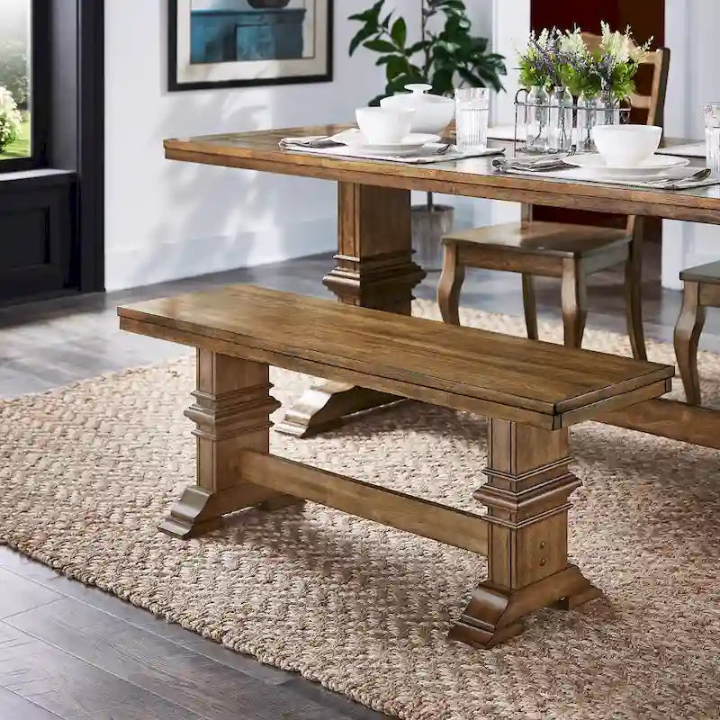 Ronda Two-Tone Trestle Leg Wood Dining Bench