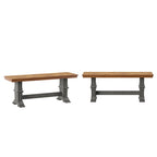 Banc de salle à manger en bois avec pieds tréteaux bicolores