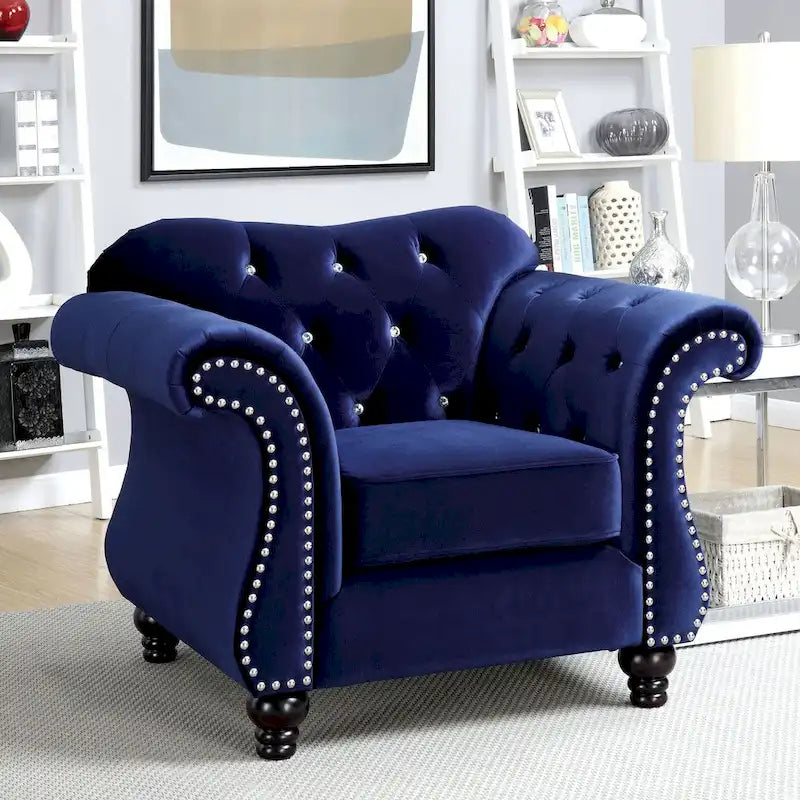 Fauteuil capitonné en tissu traditionnel avec boutons