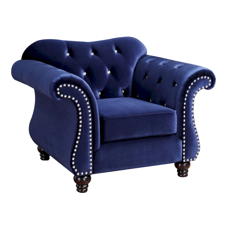 Fauteuil capitonné en tissu traditionnel avec boutons