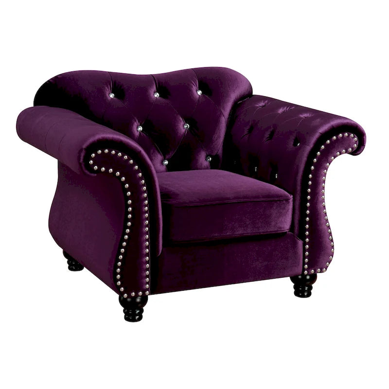 Fauteuil capitonné en tissu traditionnel avec boutons