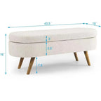 Banc de rangement ottoman ovale, pieds en bois d'hévéa