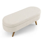 Banc de rangement ottoman ovale, pieds en bois d'hévéa