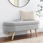 Banc de rangement ottoman ovale, pieds en bois d'hévéa