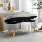 Banc de rangement ottoman ovale, pieds en bois d'hévéa