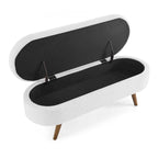 Banc de rangement ottoman ovale, pieds en bois d'hévéa