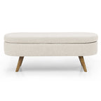 Banc de rangement ottoman ovale, pieds en bois d'hévéa
