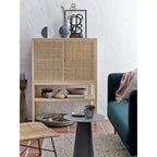 Meuble bas en rotin tressé et bois avec 2 portes