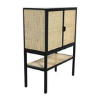 Meuble bas en rotin tressé et bois avec 2 portes