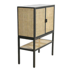 Meuble bas en rotin tressé et bois avec 2 portes