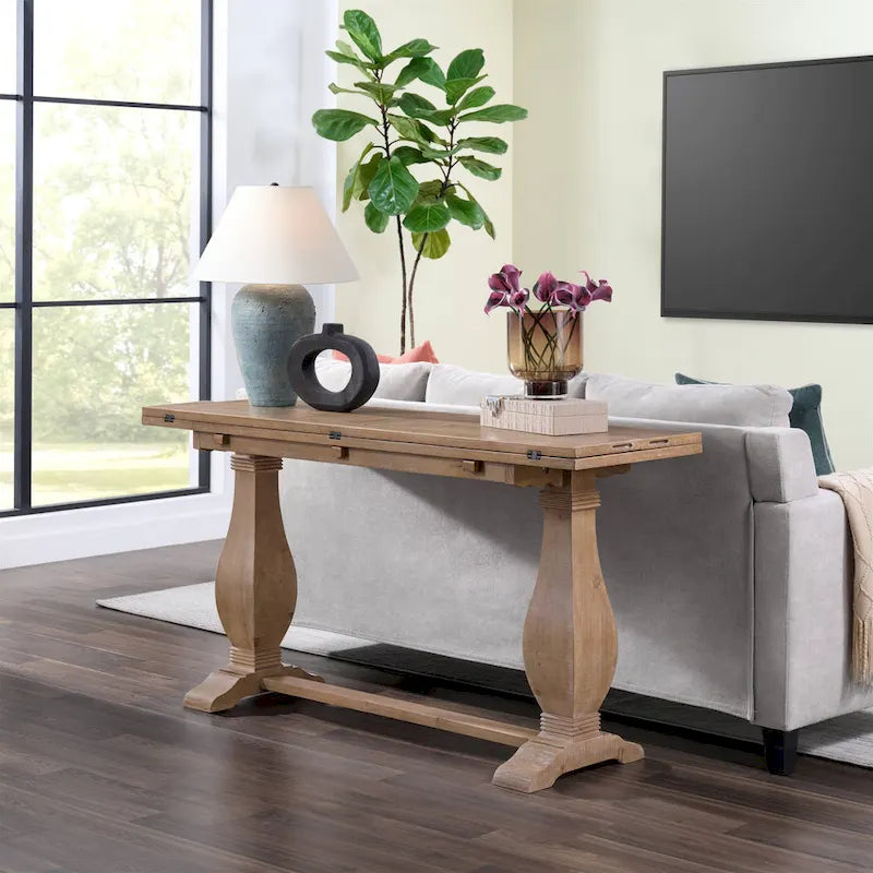 60 Table Console Canapé Rabattable à Piedestal en Bois Massif