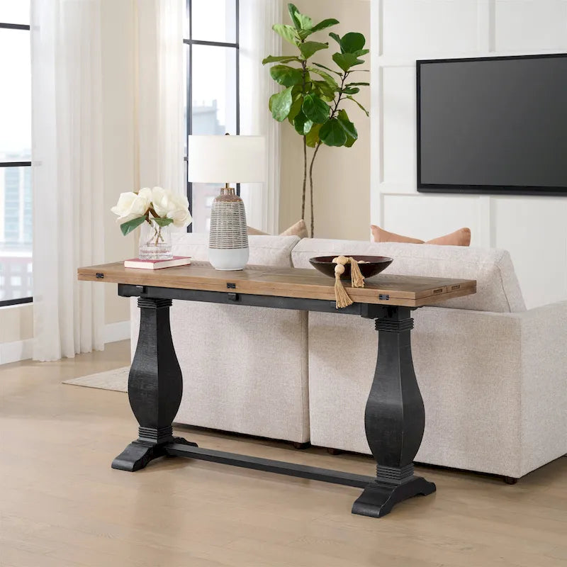 60 Table Console Canapé Rabattable à Piedestal en Bois Massif