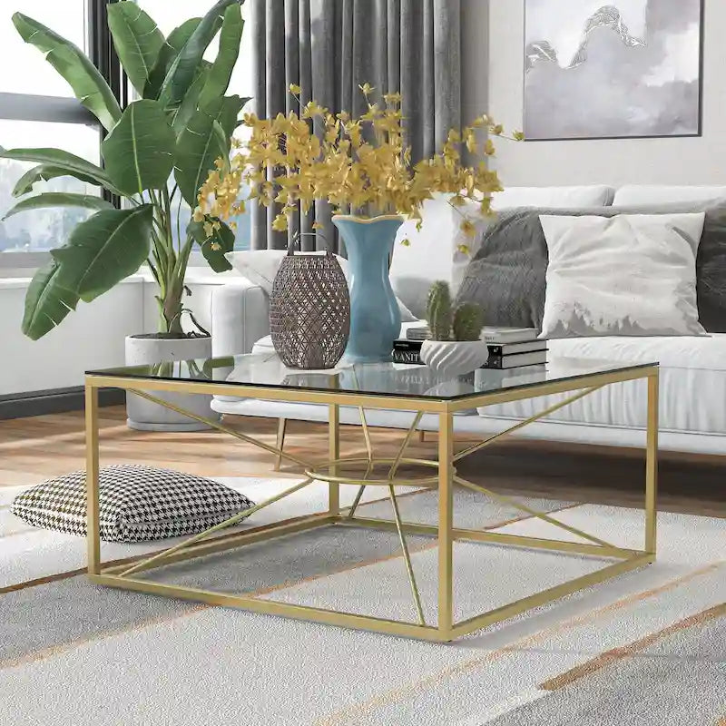 Taylan Glam Gold Coated 35-inch Steel and Glass Coffee Table by 