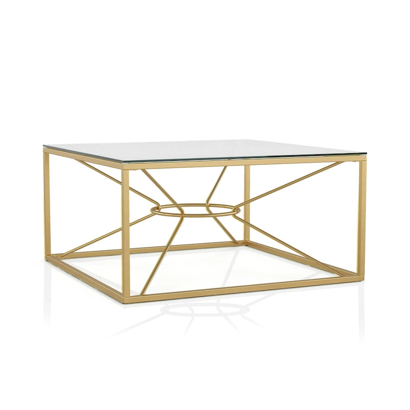 Table basse en acier et verre de 35 pouces, revêtement or glamour